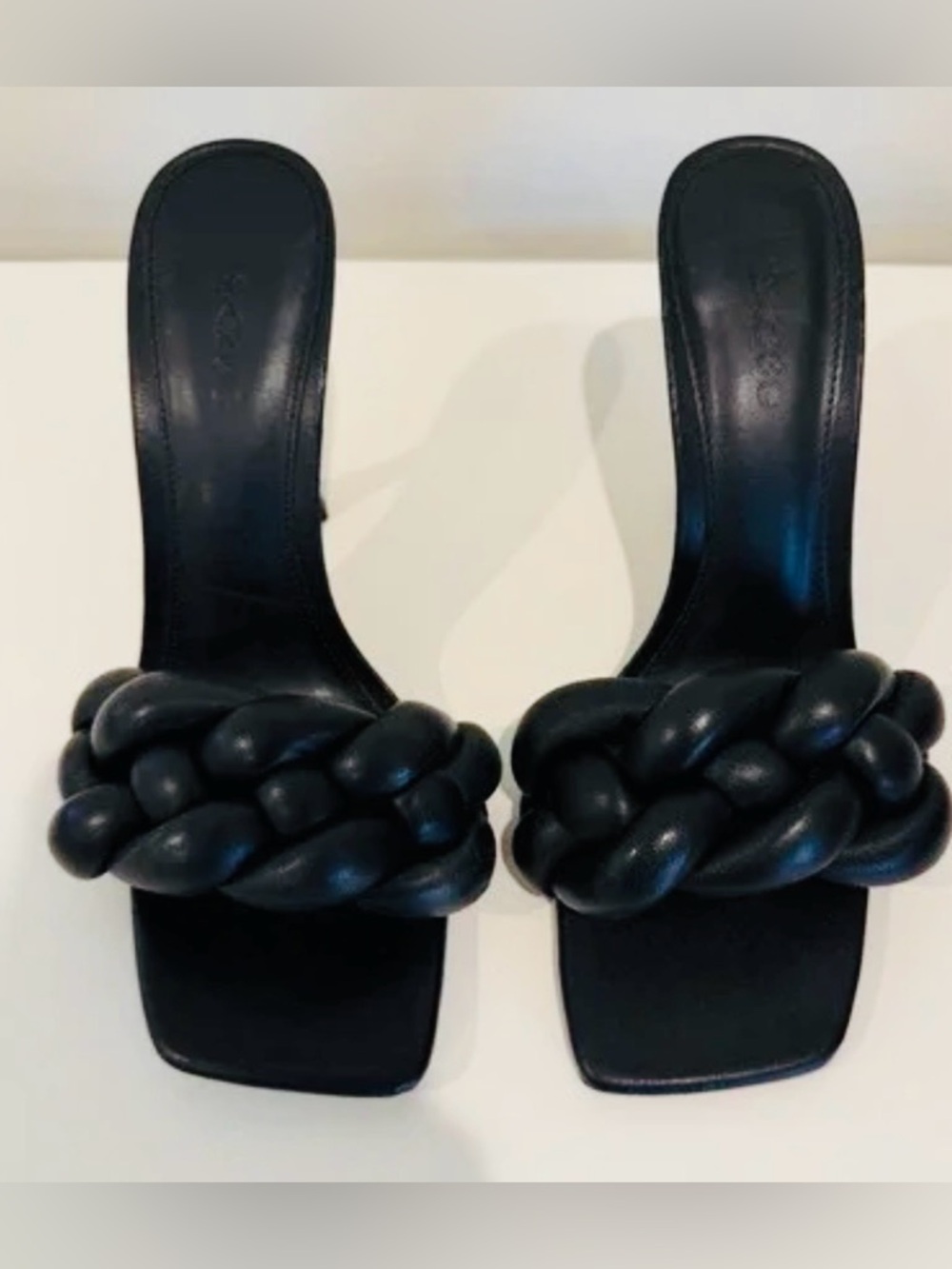 Mango Black Braided Strap Slide Heels